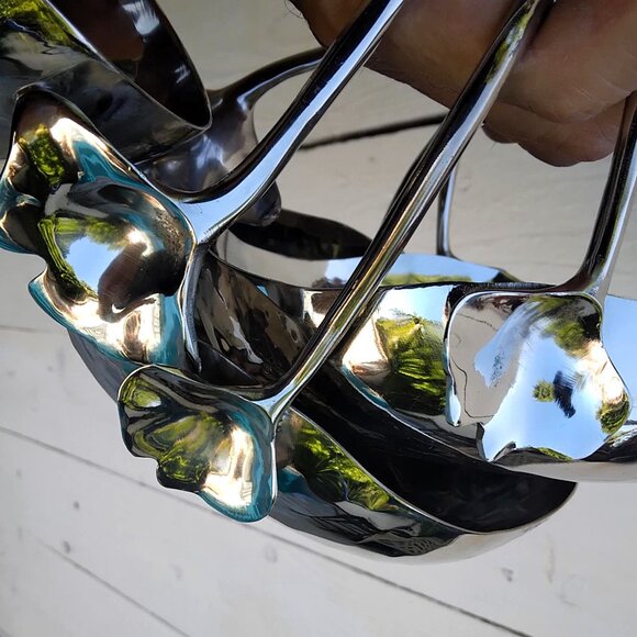 3 Fabulous Mary Jurek Stainless Steel Ginkgo Baskets with Leaf Handles - Picture 4 of 10